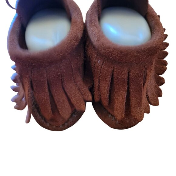 Minnetonka 7 Brown Leather Fringe Moccasins Ankle Boots Booties Hard Sole 682 - Picture 6 of 7